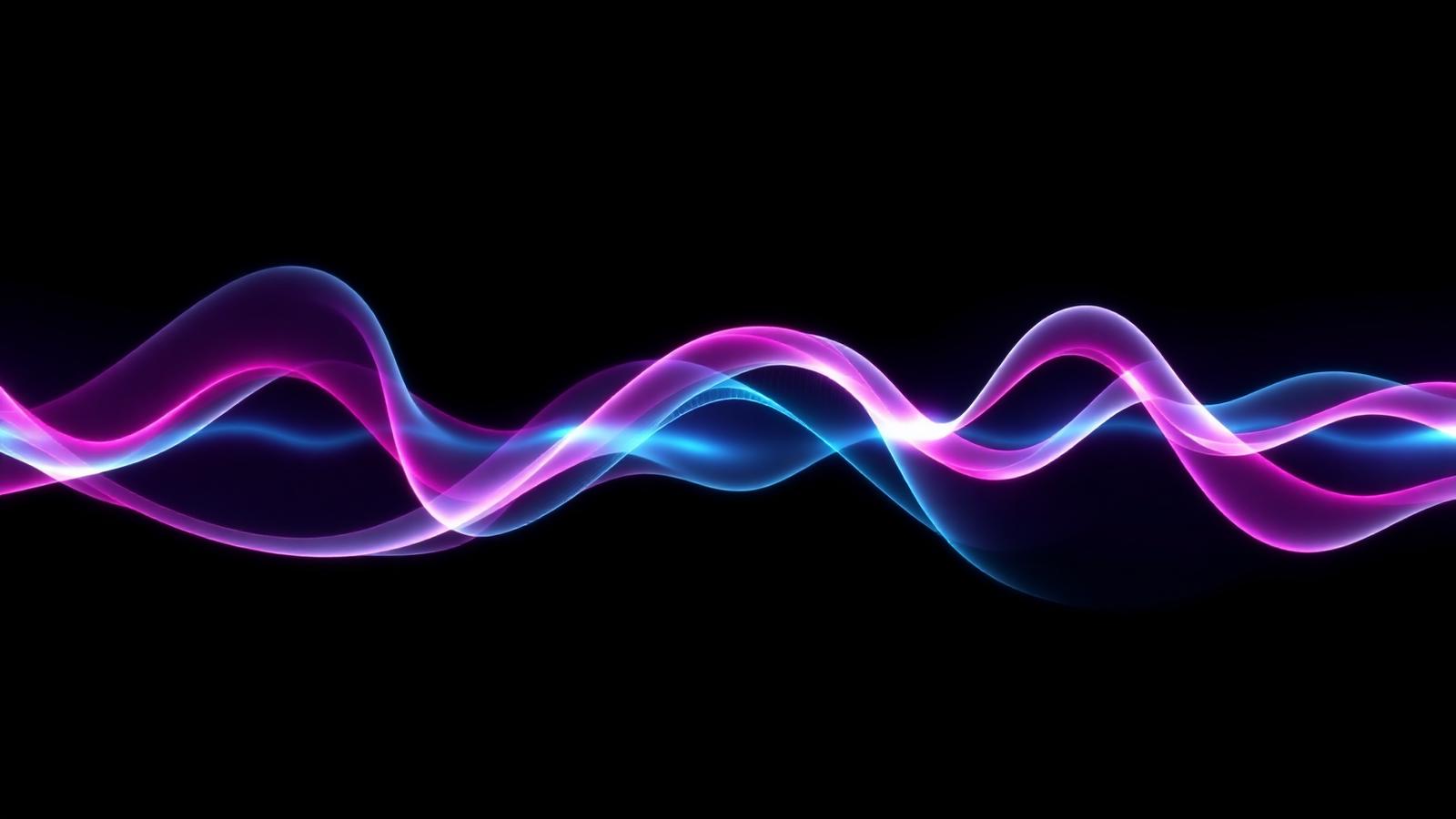 Flowing neon waveform ribbons representing synthesised speech